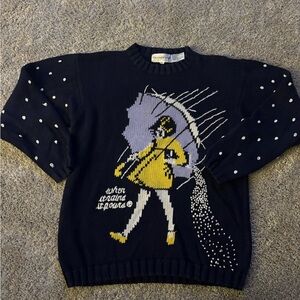 Vintage Morton Salt Girl Knit Sweater - Eagle’s Eye Umbrella Girl - Navy- Medium